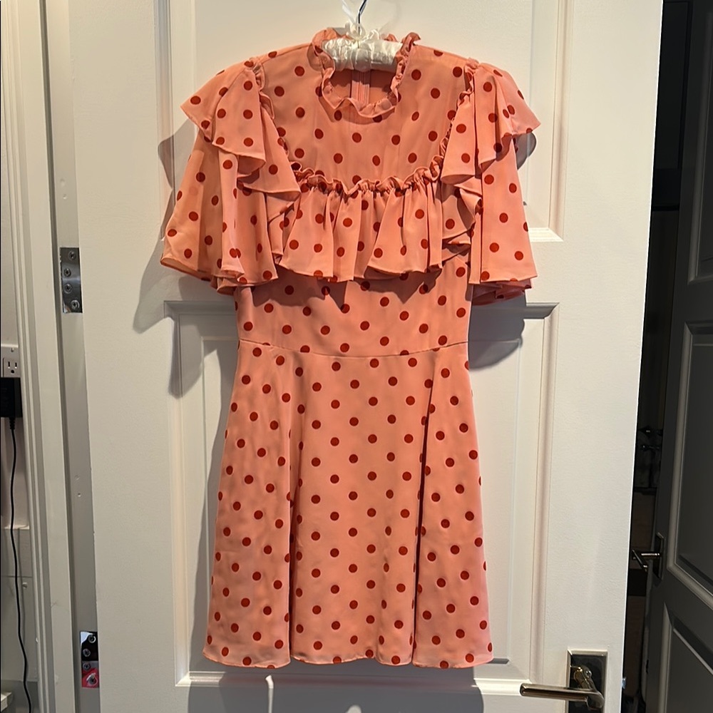 Pearl by Lela Rose Polka Dot Ruffle Woman’s Dress in Peach/Burnt Orange Size 6
